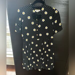 Saint Laurent Black Dress with Daisy and Polka Dot Pattern